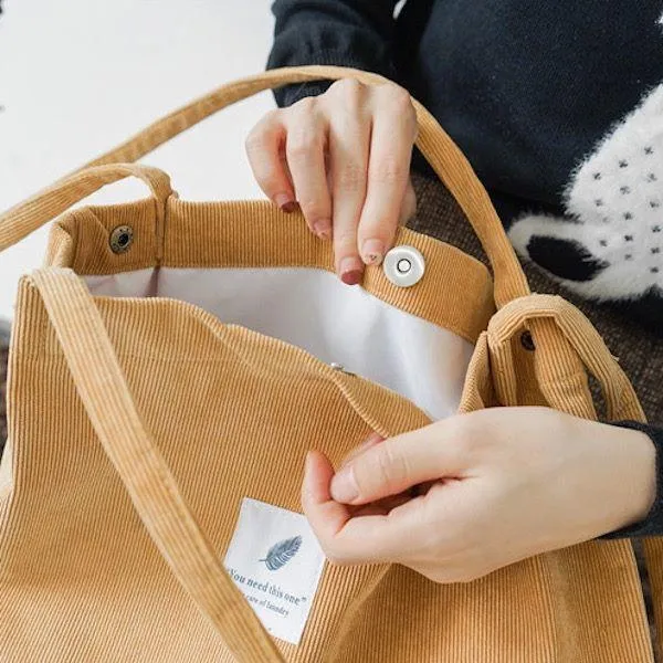 New Mustard Cord Tote Bag! Your new 'take to the cafe' tote bag.