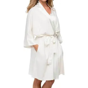 NEW PJ HARLOW shala knit robe with pockets and satin trim in pearl