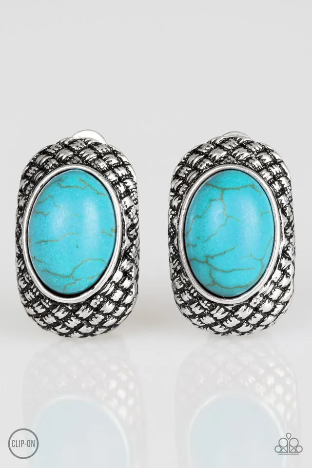 Paparazzi- Bedrock Bombshell -  Blue Clip-On Earrings