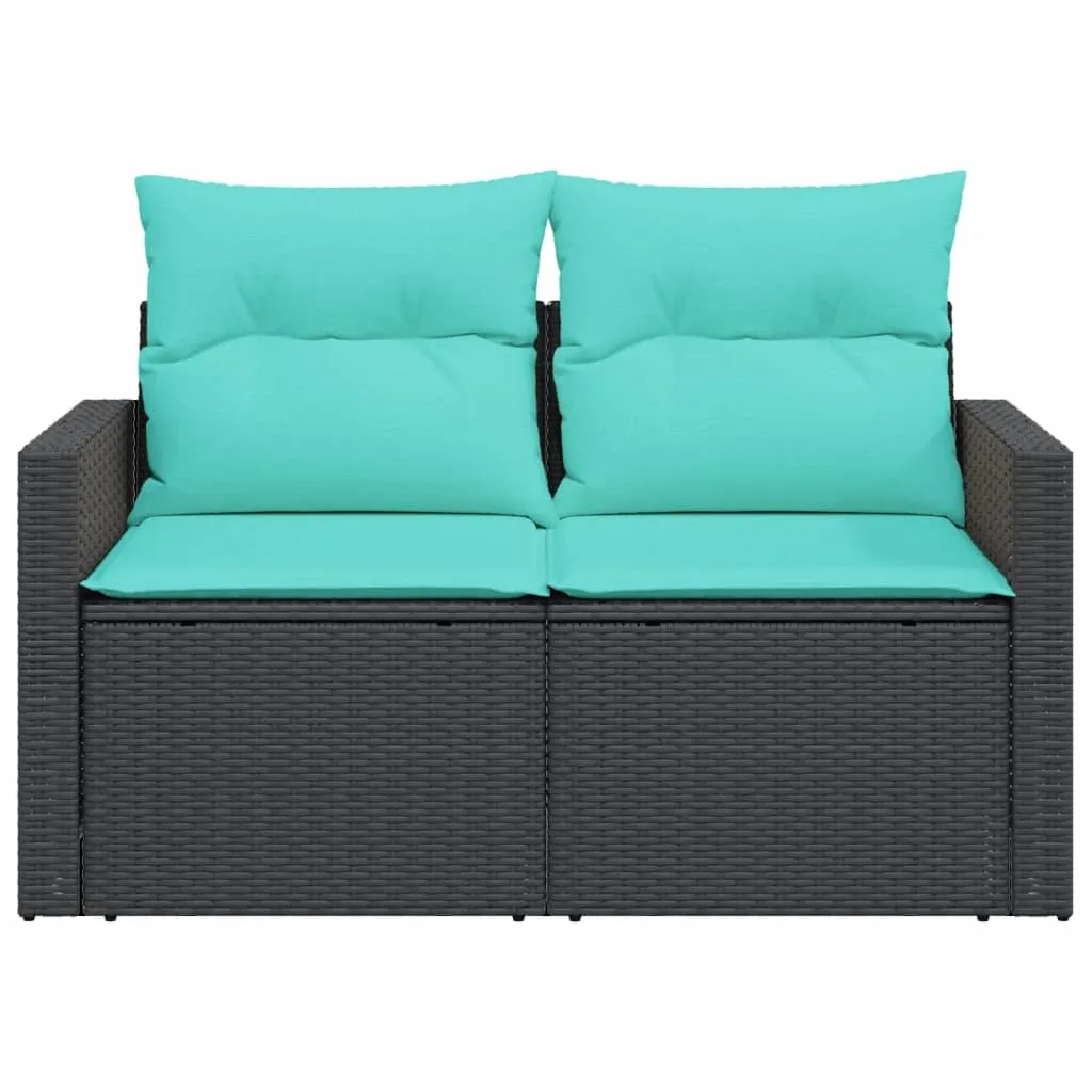 Patio Sofa with Cushions 2-Seater Black Poly Rattan