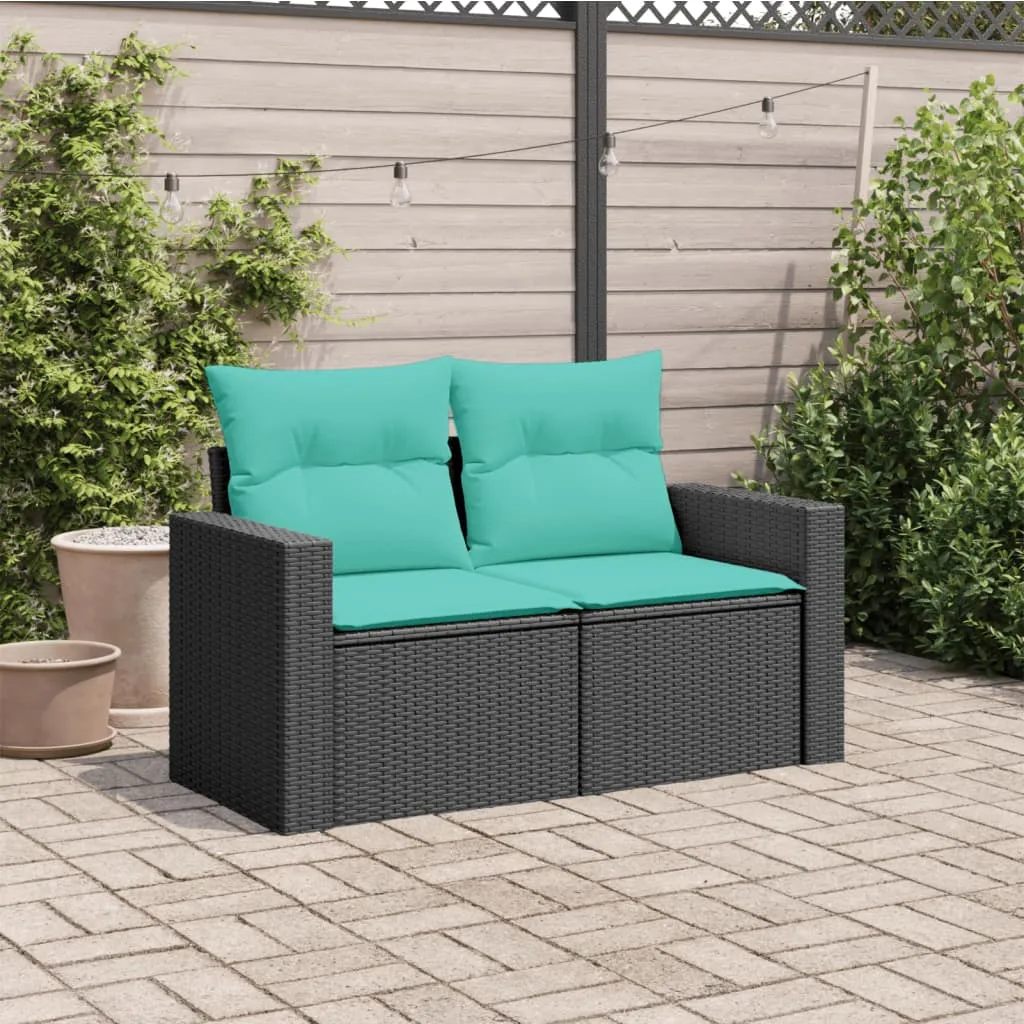 Patio Sofa with Cushions 2-Seater Black Poly Rattan
