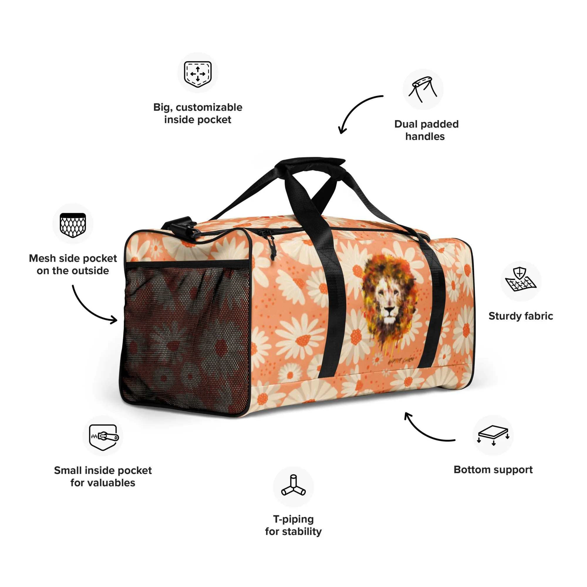 Peach Daisies Duffle Bag - OG Hippie Chick