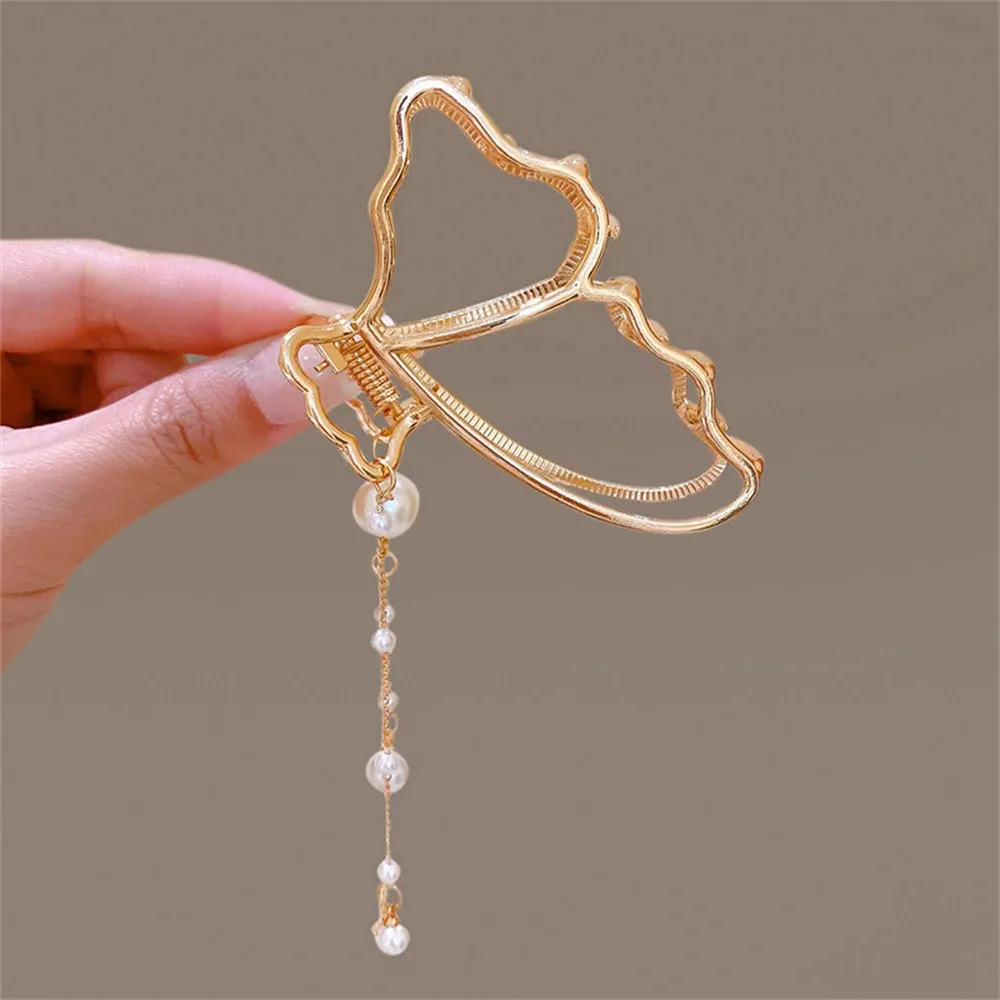 Pearl Orchid Tassel Hair Claw - Hanfu Headdress