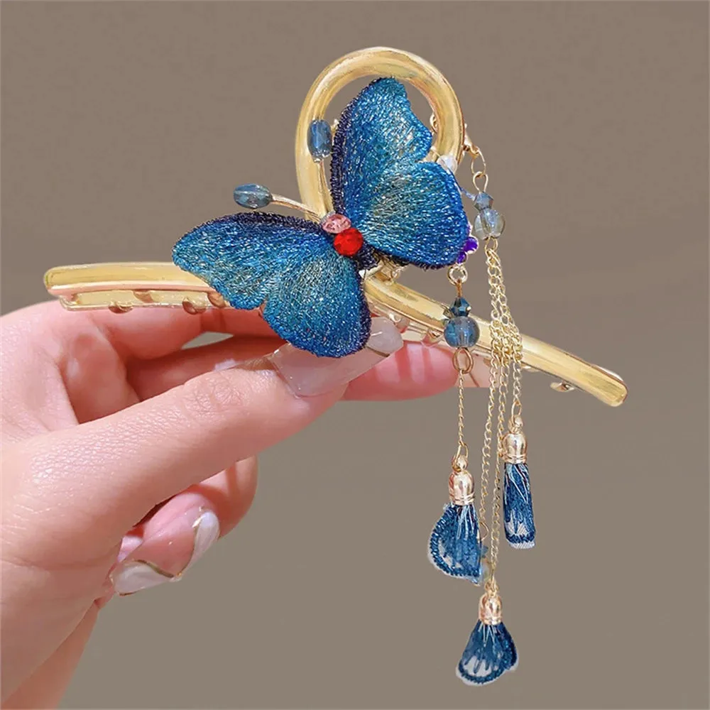 Pearl Orchid Tassel Hair Claw - Hanfu Headdress