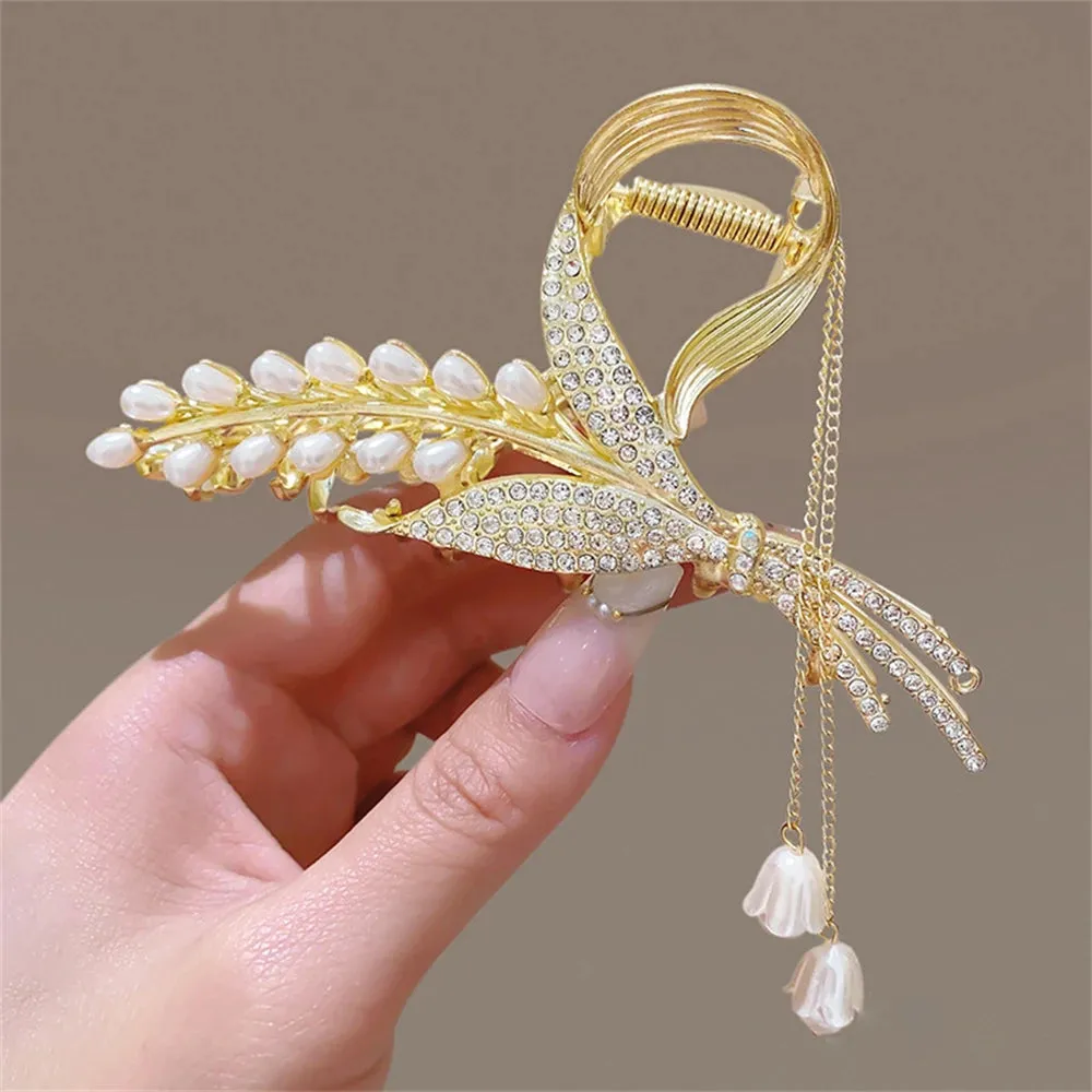 Pearl Orchid Tassel Hair Claw - Hanfu Headdress
