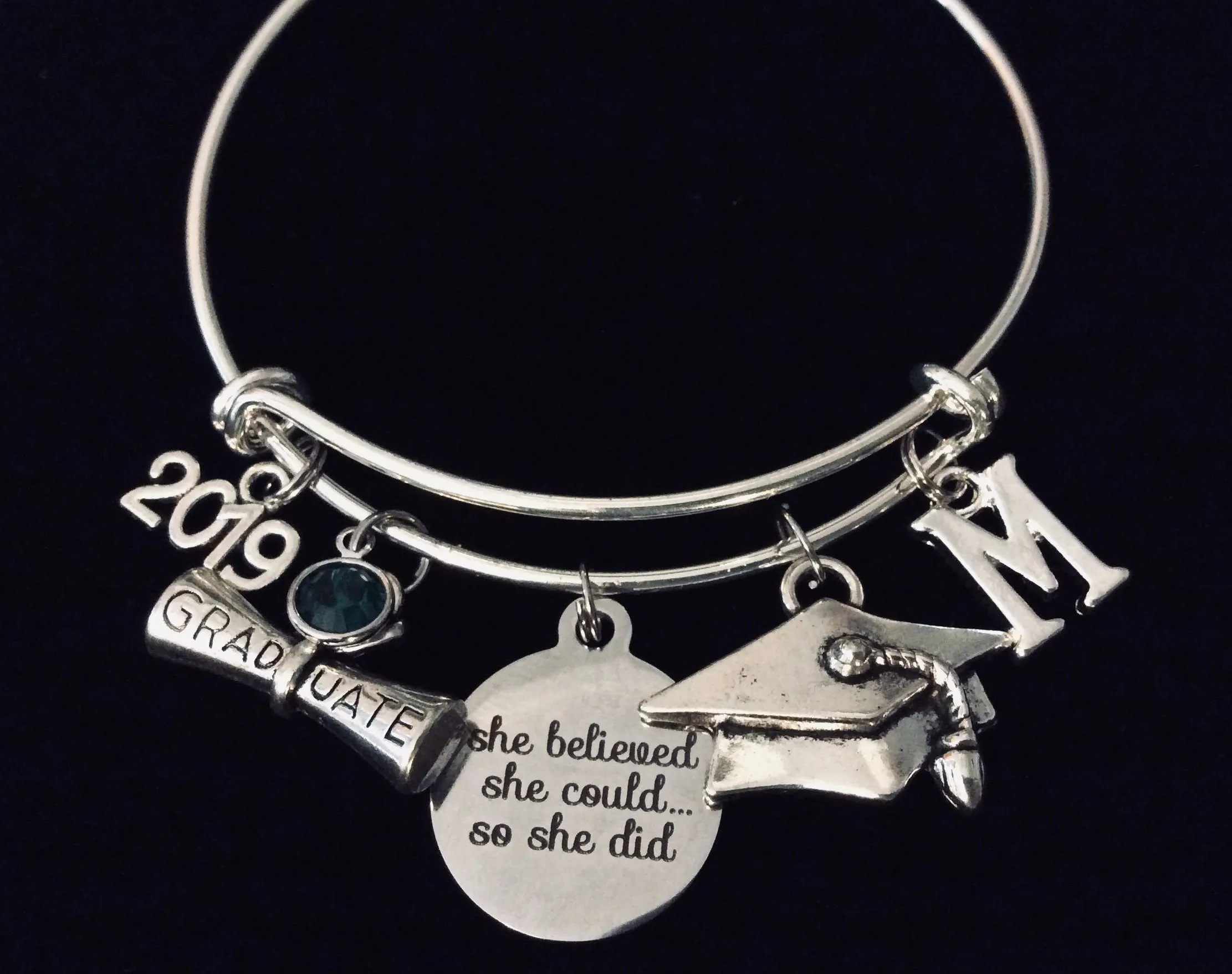 Personalized Class Jewelry Graduation Charm Bracelet She Believed She Could So She Did Silver Expandable Bangle Diploma Graduation Cap Adjustable Bangle Gift