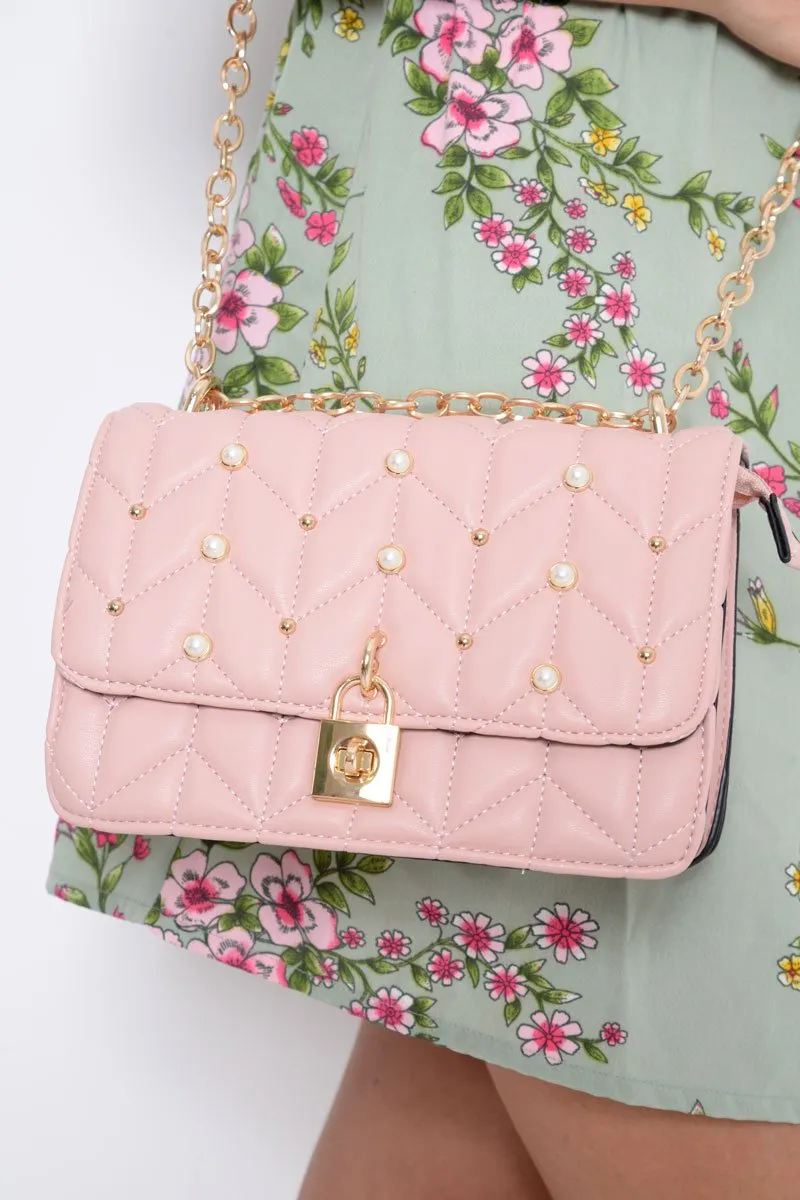 Pink Pearl Quilted Cross Body Bag - Jemia