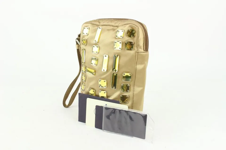 Prada Gold Satin Bejeweled Pochette Camera Case Cosmetic Pouch 1028p9