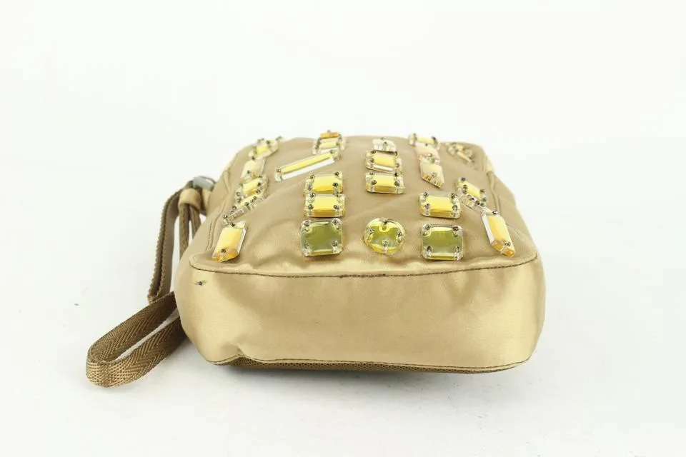 Prada Gold Satin Bejeweled Pochette Camera Case Cosmetic Pouch 1028p9
