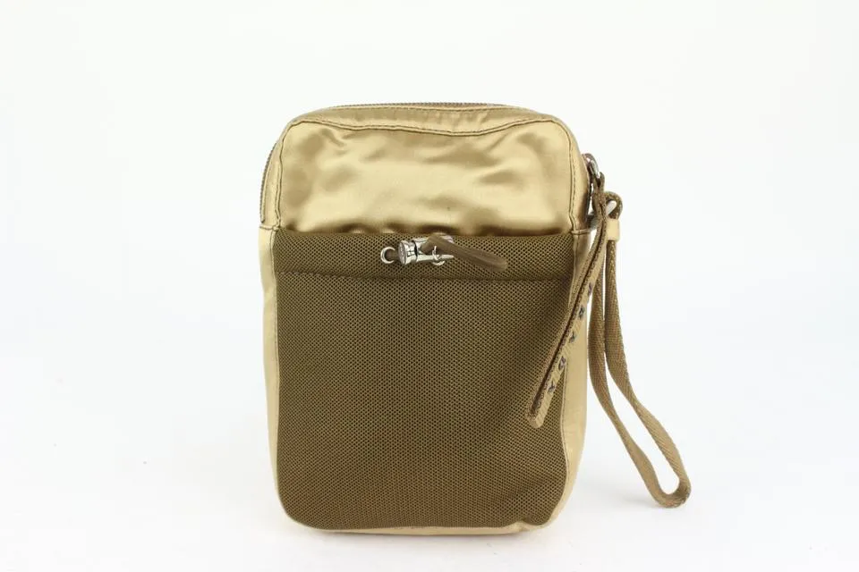 Prada Gold Satin Bejeweled Pochette Camera Case Cosmetic Pouch 1028p9