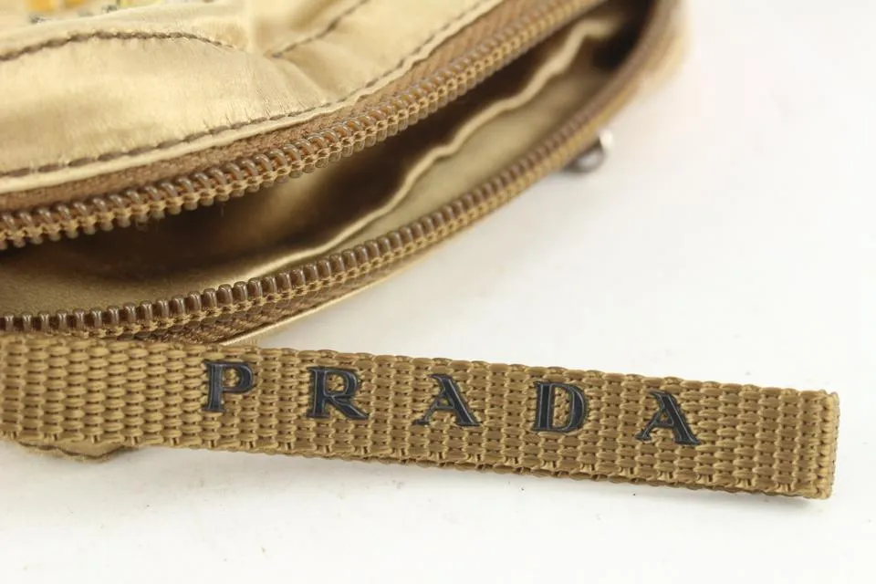 Prada Gold Satin Bejeweled Pochette Camera Case Cosmetic Pouch 1028p9