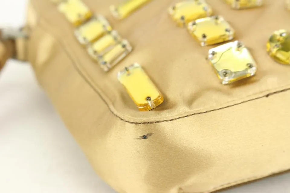 Prada Gold Satin Bejeweled Pochette Camera Case Cosmetic Pouch 1028p9