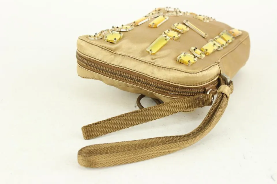 Prada Gold Satin Bejeweled Pochette Camera Case Cosmetic Pouch 1028p9