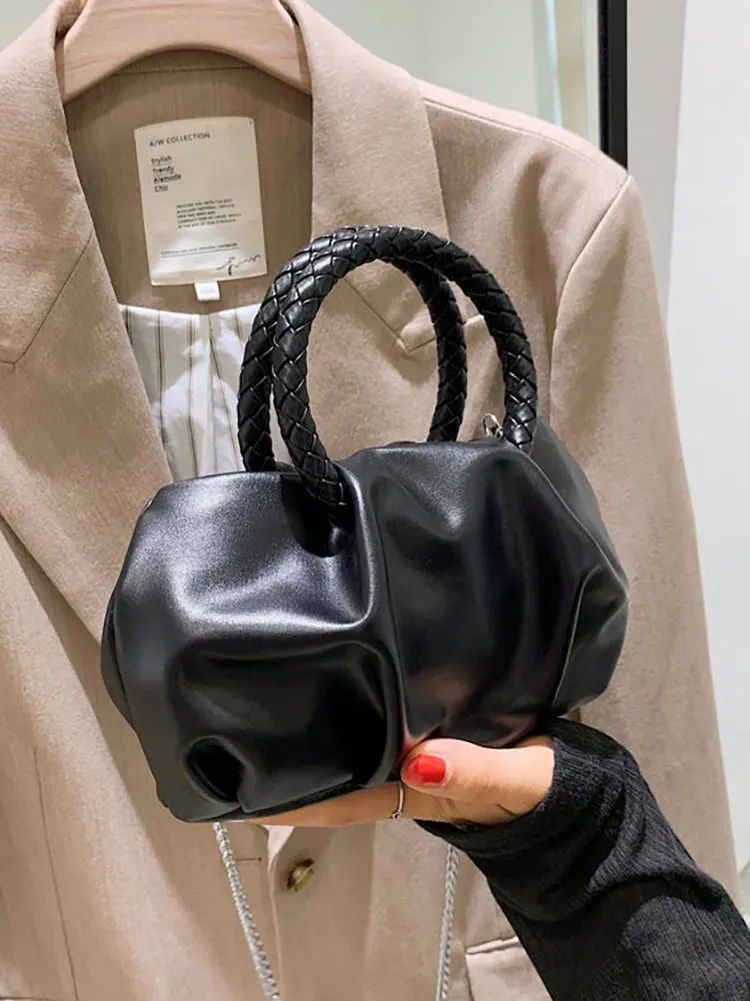 PU Leather Cloud Ruched Bag