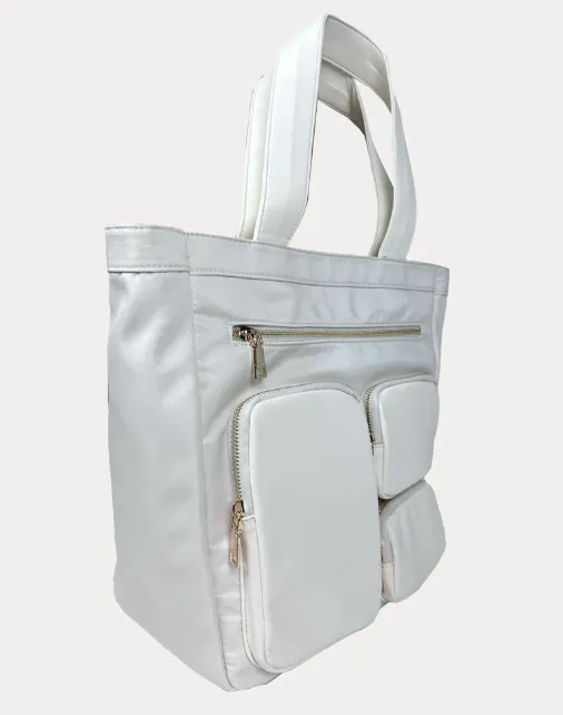 Purse - Jessie Nylon & Vegan Leather Multi Pocket Tote  - Cream