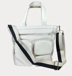 Purse - Jessie Nylon & Vegan Leather Multi Pocket Tote  - Cream