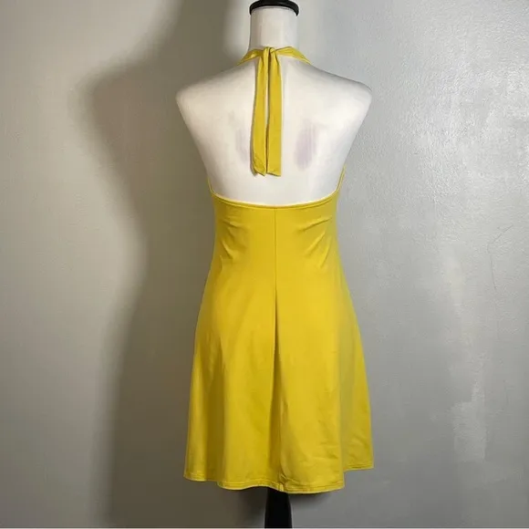 Ralph Lauren Yellow Halter Neck Ring Cutout Beads Sleeveless Dress M