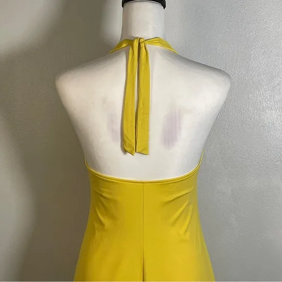 Ralph Lauren Yellow Halter Neck Ring Cutout Beads Sleeveless Dress M