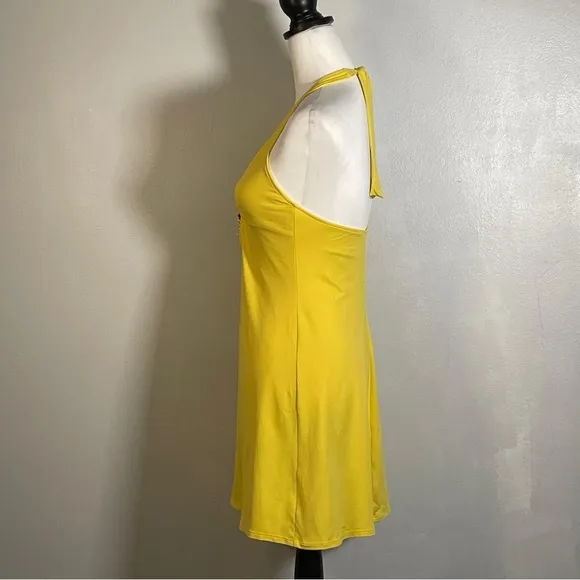 Ralph Lauren Yellow Halter Neck Ring Cutout Beads Sleeveless Dress M