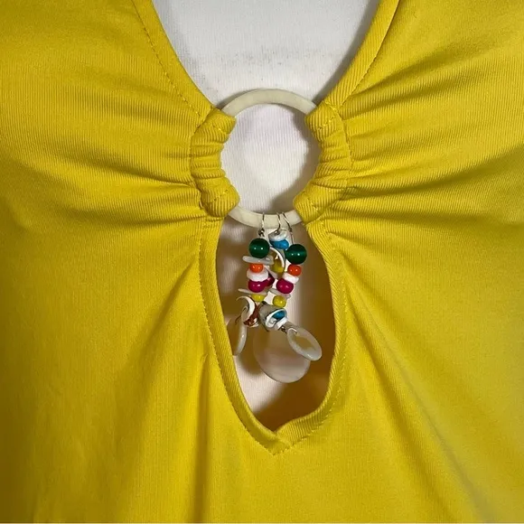 Ralph Lauren Yellow Halter Neck Ring Cutout Beads Sleeveless Dress M