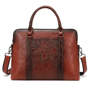 Roseville Women’s Embossed Leather Laptop Carrying Handbag - 14 inches