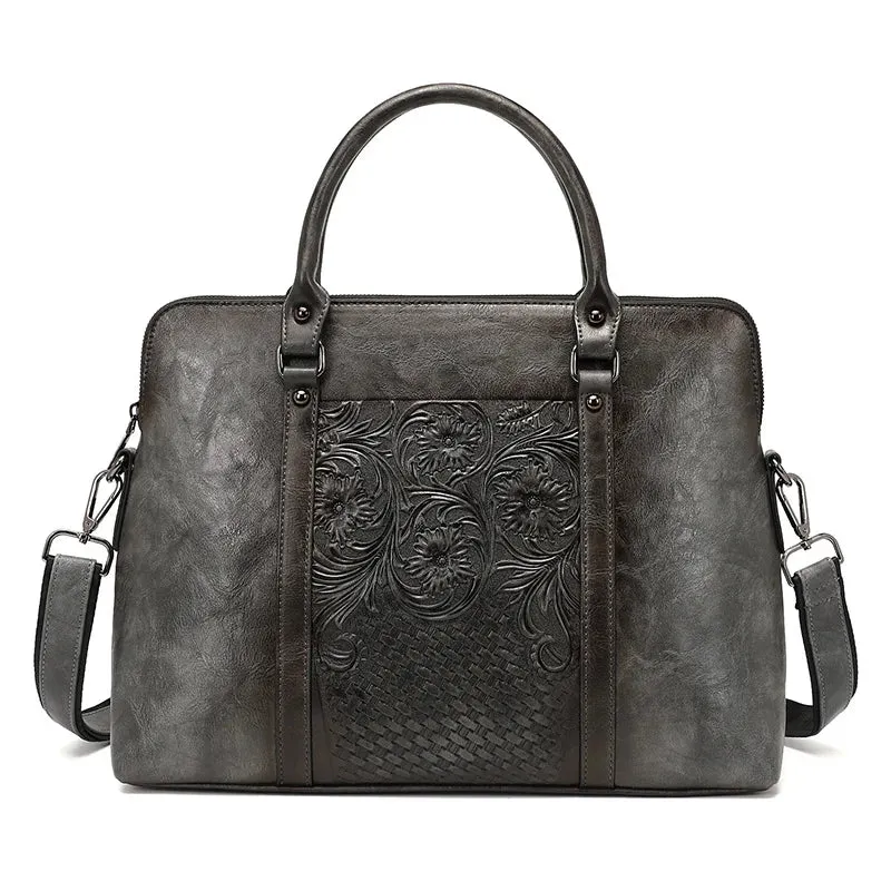 Roseville Women’s Embossed Leather Laptop Carrying Handbag - 14 inches