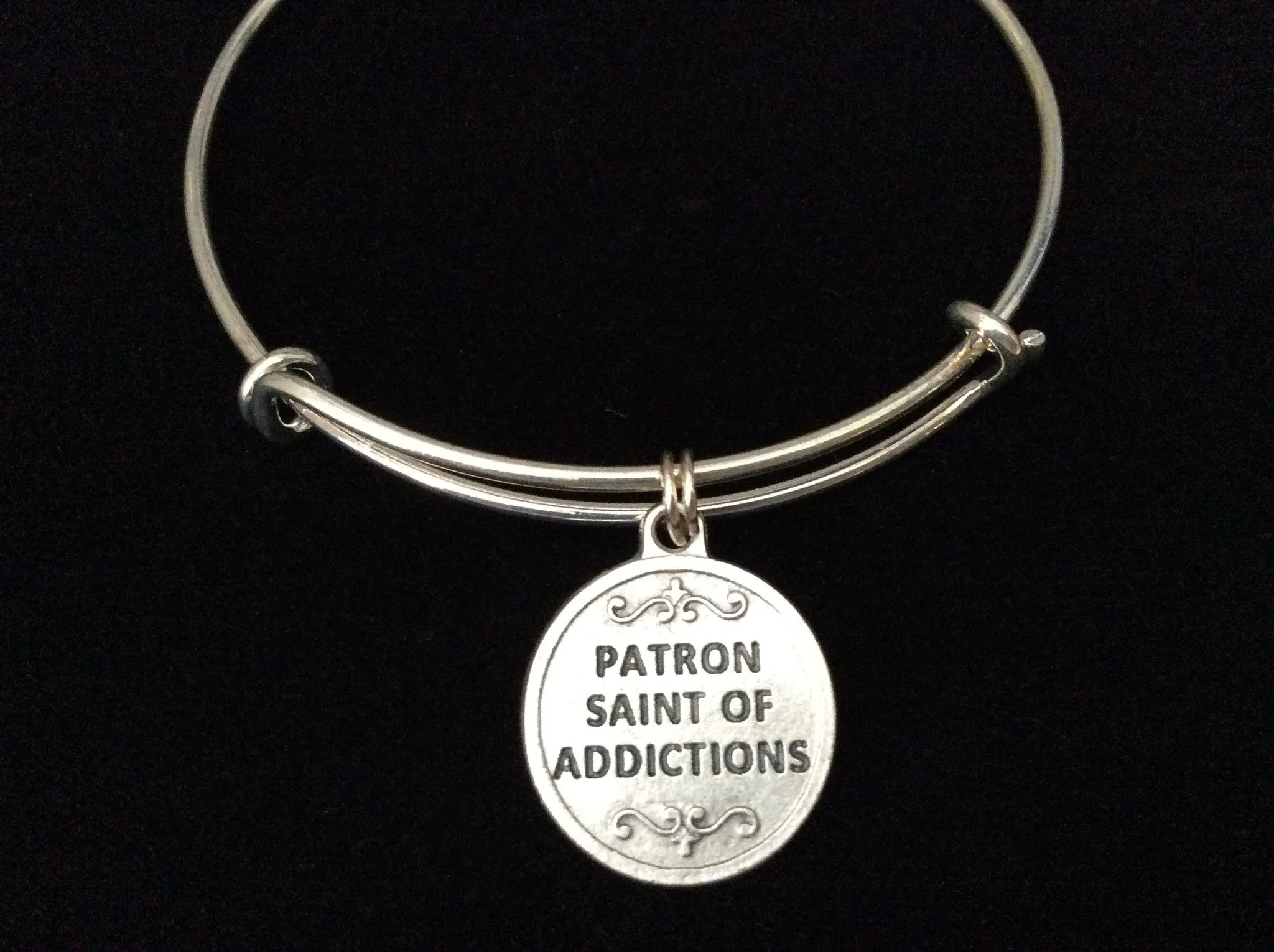 Saint Maximilian Medal Charm Silver Expandable Bracelet Inspirational Jewelry Adjustable Wire Bangle Trendy Stacking