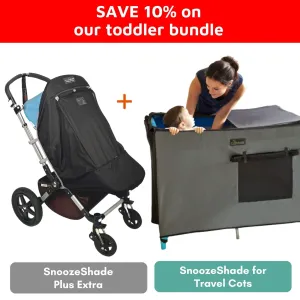 SAVE 10% | Toddler Sun and Sleep Bundle | SnoozeShade pushchair sun shade and travel cot blackout cover
