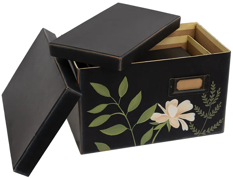 Set of decorative leafy floral file boxes