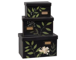 Set of decorative leafy floral file boxes