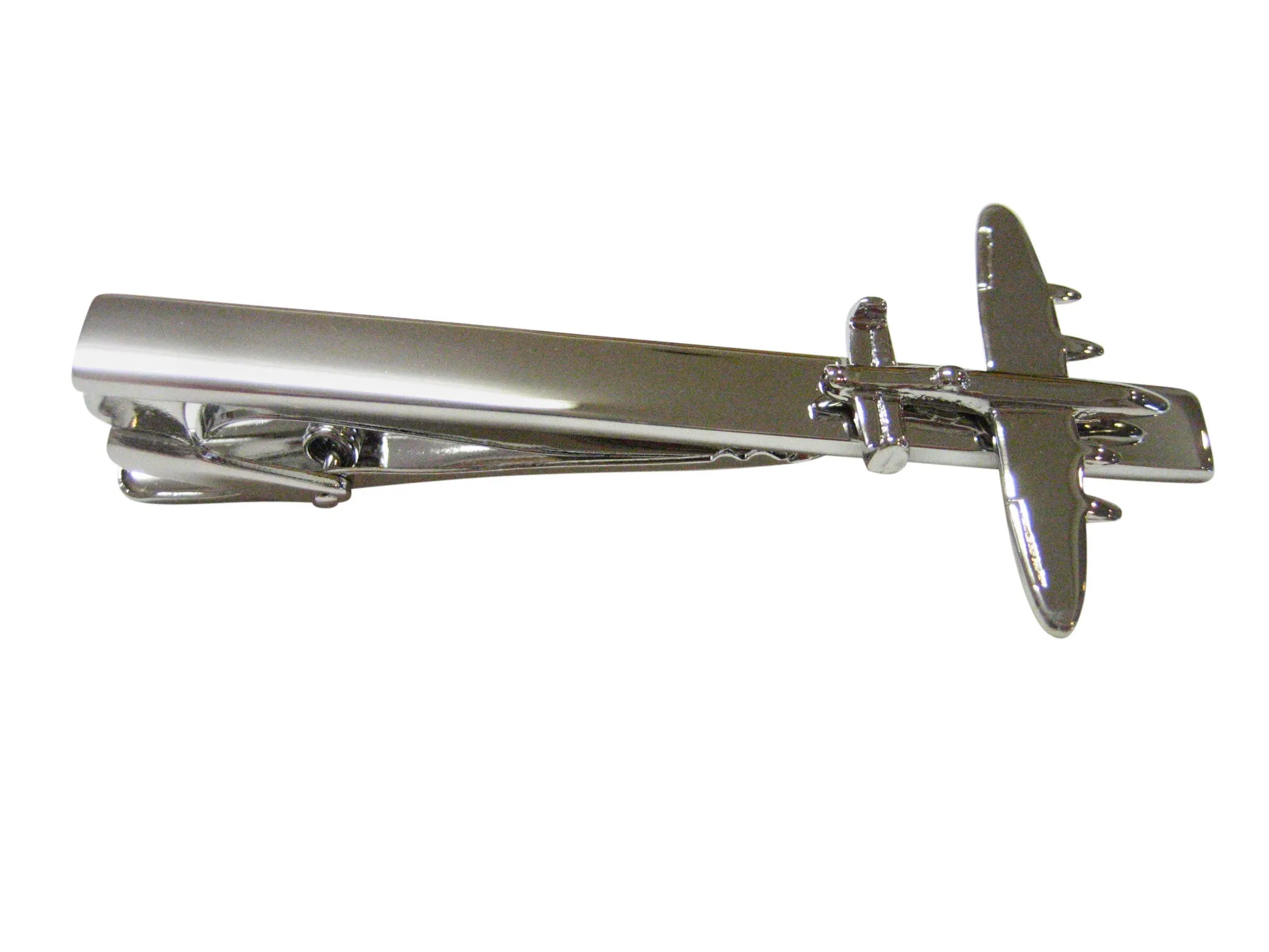 Silver Toned Bomber Plane Square Tie Clip