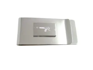 Silver Toned Etched AK47 Rifle Pendant Money Clip