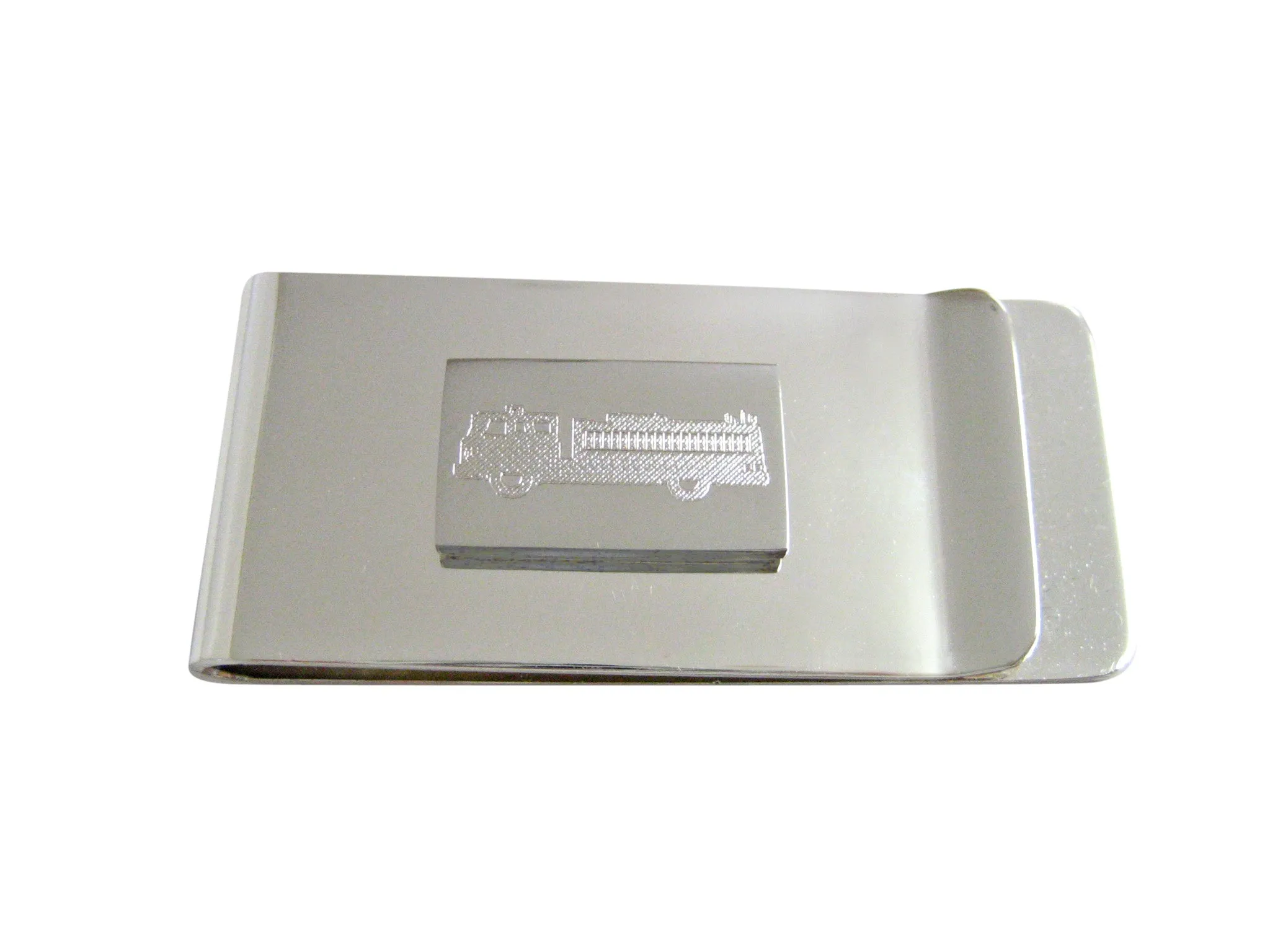 Silver Toned Etched Fire Truck Money Clip
