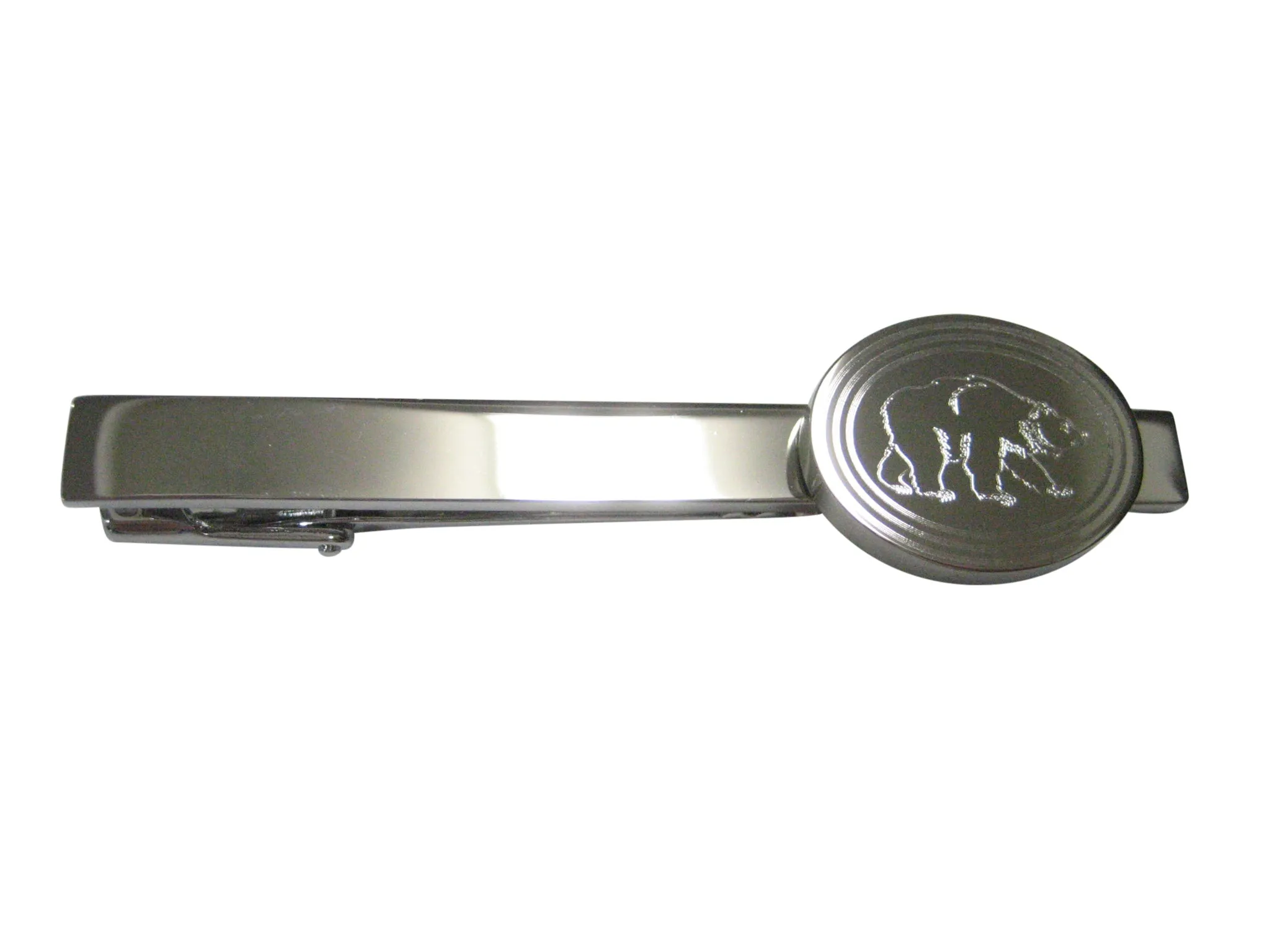 Silver Toned Etched Oval Bear Tie Clip
