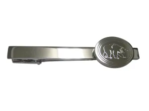 Silver Toned Etched Oval Bear Tie Clip