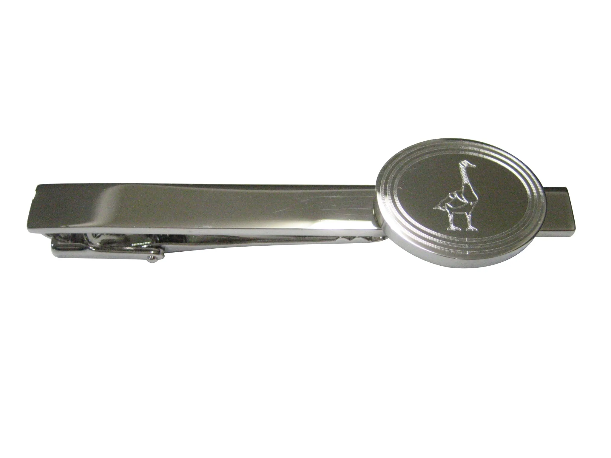 Silver Toned Etched Oval Goose Bird Tie Clip