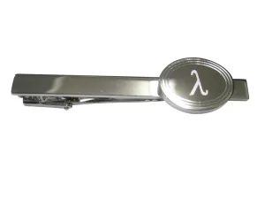 Silver Toned Etched Oval Greek Letter Lambda Pendant Tie Clip