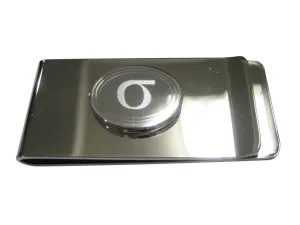 Silver Toned Etched Oval Greek Lowercase Letter Sigma Money Clip