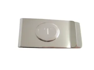 Silver Toned Etched Oval Letter T Monogram Money Clip