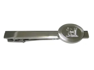 Silver Toned Etched Oval Roaring Lioness Tie Clip