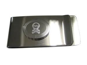 Silver Toned Etched Oval Shy Skull with Crossbones Money Clip
