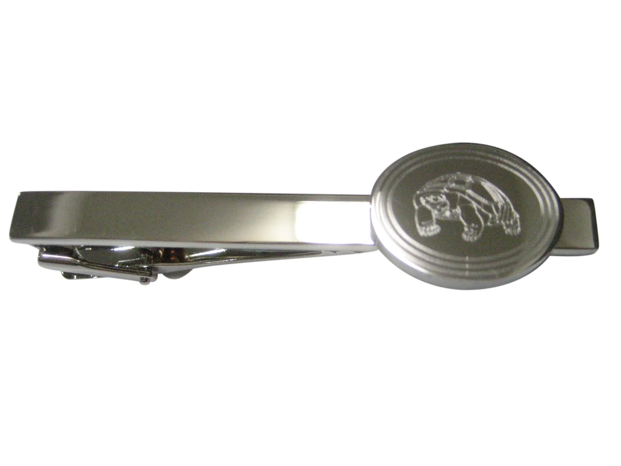 Silver Toned Etched Oval Turtle Tortoise Tie Clip