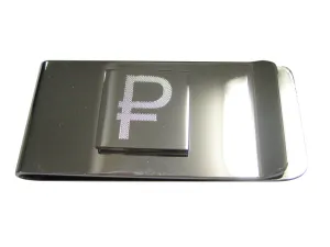 Silver Toned Etched Russian Ruble Currency Sign Pendant Money Clip