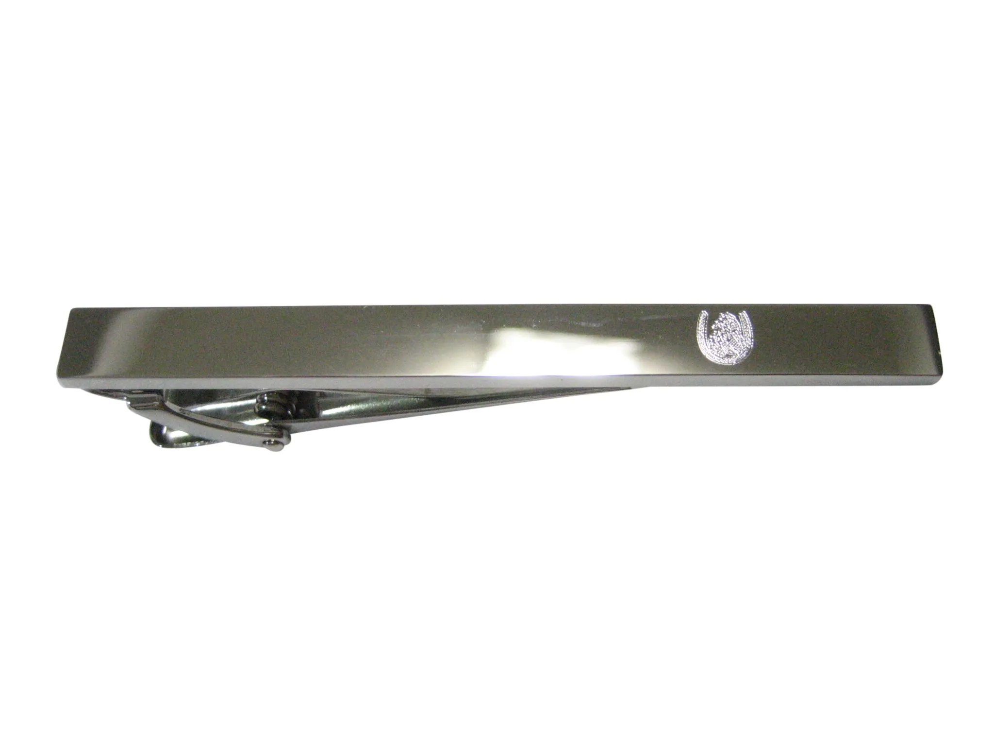 Silver Toned Etched Sleek Maned Horse and Horse Shoe Tie Clip