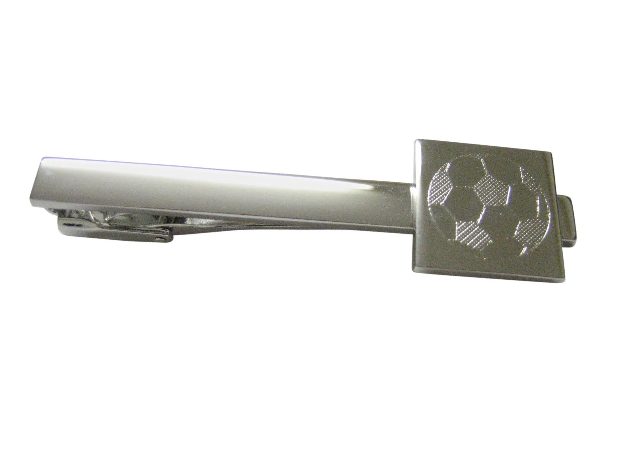 Silver Toned Etched Soccer Ball Tie Clip