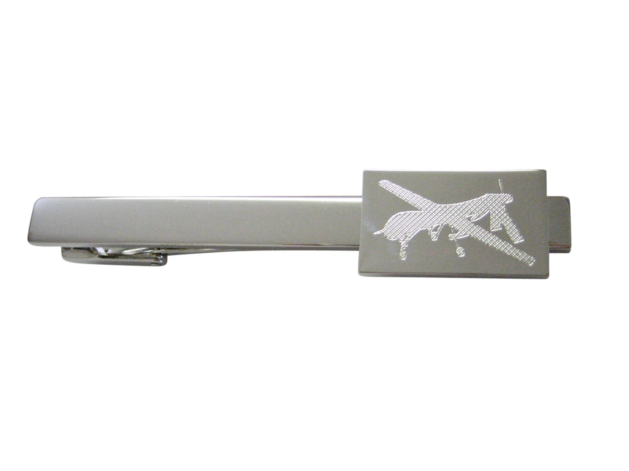 Silver Toned Etched Unmanned Aerial Vehicle UAV Drone Square Tie Clip