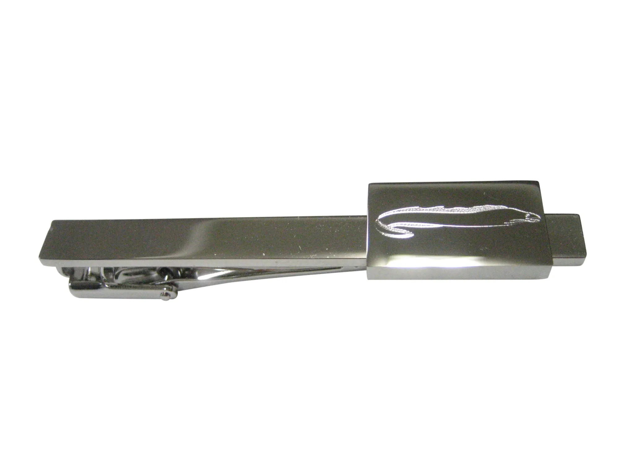Silver Toned Rectangular Etched Moray Eel Fish Tie Clip