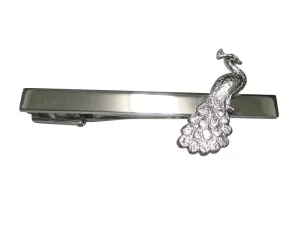 Silver Toned Sitting Peacock Bird Tie Clip