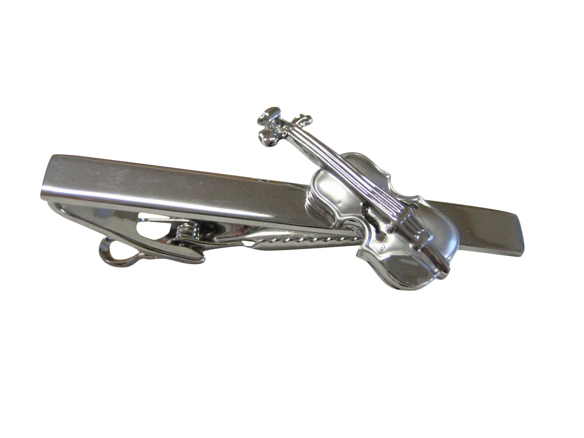 Silver Toned Violin Musical Instrument Tie Clips