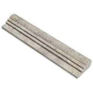 Silver Travertine OG-2 Double-Step Chair Rail Molding Trim, Honed (4" Sample)